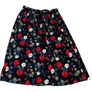 Sage Harbor Floral A-Line Skirt XL Black Red Blue